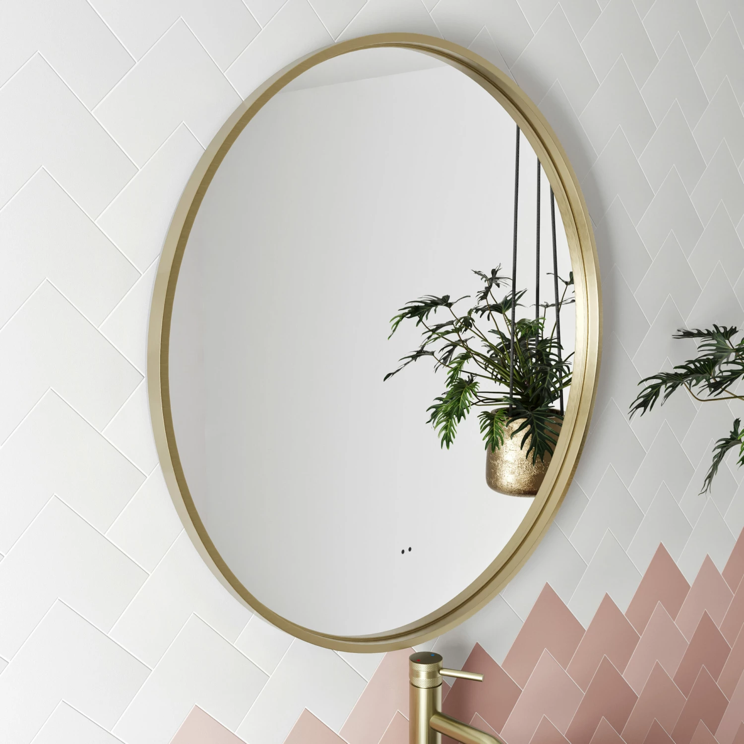 Core LED Illuminated Round Brushed Brass Framed Mirror With Demister Pad & Colour Change Lights - 600mm 12 Core LED Illuminated Round Brushed Brass Framed Mirror With Demister Pad & Colour Change Lights - 600mm - Image 10