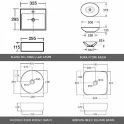 Emily 500mm Wall Mounted Natural Oak 2 Drawer Unit And Hudson Reed Round Countertop Basin -TAP WAREHOUSE Shop drench emily 500mm countertop basins tech drawings