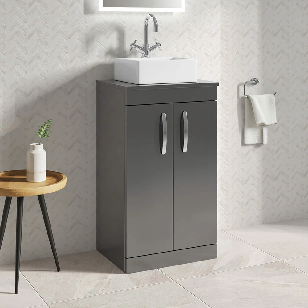 Emily 500mm Floorstanding Unit And Countertop - Gloss White - Square Hudson Reed Countertop Basin 6 Emily 500mm Floorstanding Unit And Countertop - Gloss White - Square Hudson Reed Countertop Basin - Image 4