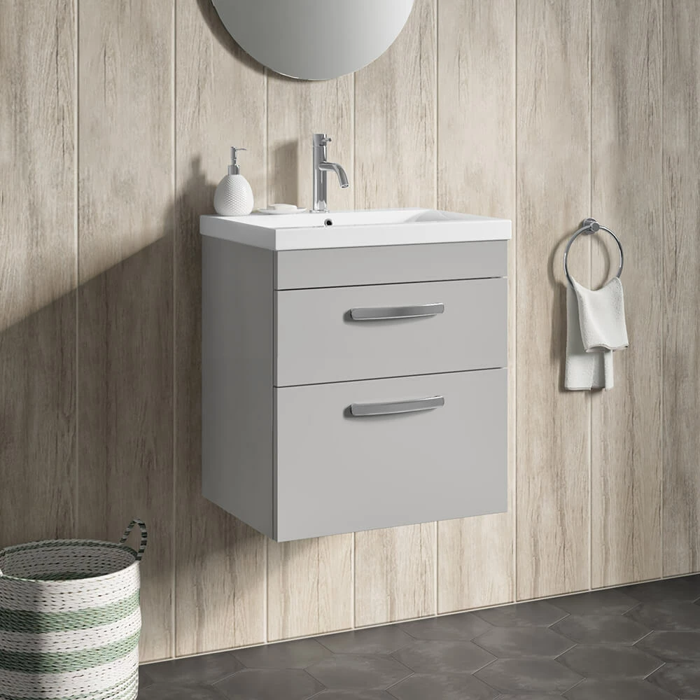 Emily 500mm Wall Mounted 2 Drawer Vanity Unit & Minimalist Basin - Gloss White 5 Emily 500mm Wall Mounted 2 Drawer Vanity Unit & Minimalist Basin - Gloss White - Image 3
