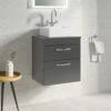Emily 500mm Wall Mounted Natural Oak 2 Drawer Unit And Hudson Reed Round Countertop Basin 2 Emily 500mm Wall Mounted Natural Oak 2 Drawer Unit And Hudson Reed Round Countertop Basin -TAP WAREHOUSE Shop drench emily 500mm wall hung vanity worktop 2drawer gloss grey lifestyle1 1