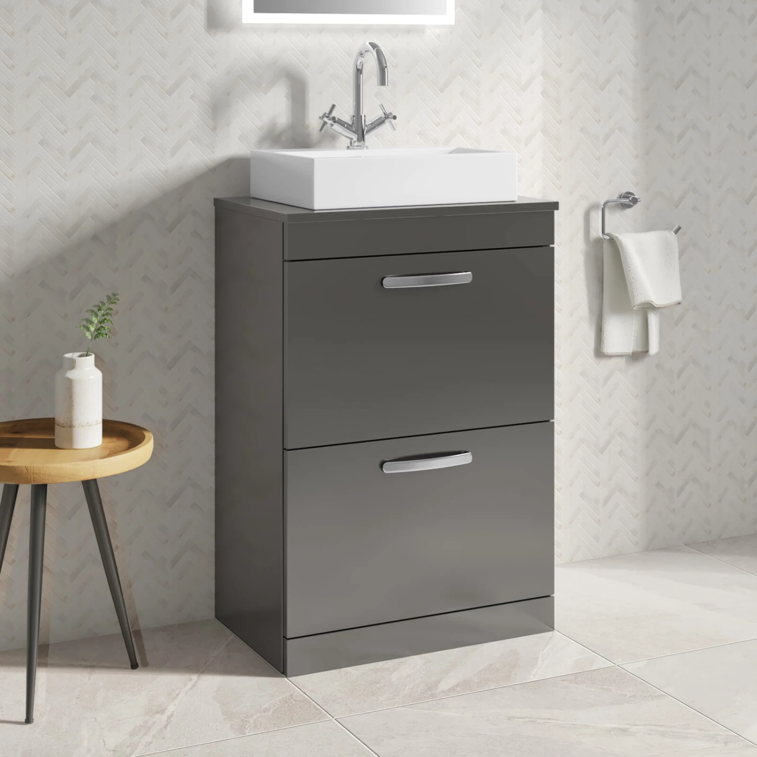Emily 600mm Floorstanding 2 Drawer Unit In Natural Oak And Alana 460mm Countertop Basin 6 Emily 600mm Floorstanding 2 Drawer Unit In Natural Oak And Alana 460mm Countertop Basin - Image 4