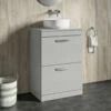 Emily 600mm Floorstanding 2 Drawer Unit In Natural Oak And Alana 460mm Countertop Basin 2 Emily 600mm Floorstanding 2 Drawer Unit In Natural Oak And Alana 460mm Countertop Basin -TAP WAREHOUSE Shop drench emily 600mm 2drawer floor standing unit worktop gloss grey mist lifestyle