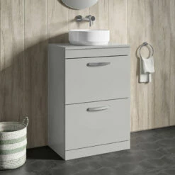 Emily 600mm Floorstanding 2 Drawer Unit In Natural Oak And Alana 460mm Countertop Basin