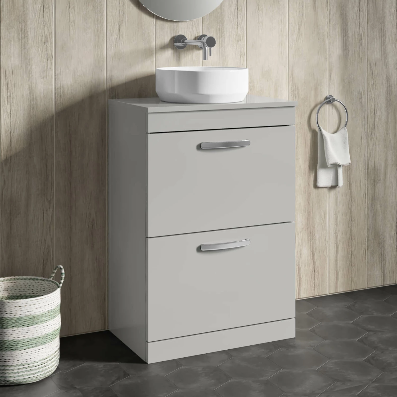 Emily 600mm Floorstanding 2 Drawer Unit In Natural Oak And Alana 460mm Countertop Basin 3 Emily 600mm Floorstanding 2 Drawer Unit In Natural Oak And Alana 460mm Countertop Basin