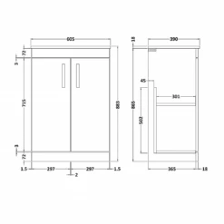 Emily 600mm Floorstanding Unit And Countertop - Natural Oak - 500mm Pura Countertop Basin 27 Emily 600mm Floorstanding Unit And Countertop - Natural Oak - 500mm Pura Countertop Basin -TAP WAREHOUSE Shop drench emily 600mm floor 2 door vanity and countertop tech