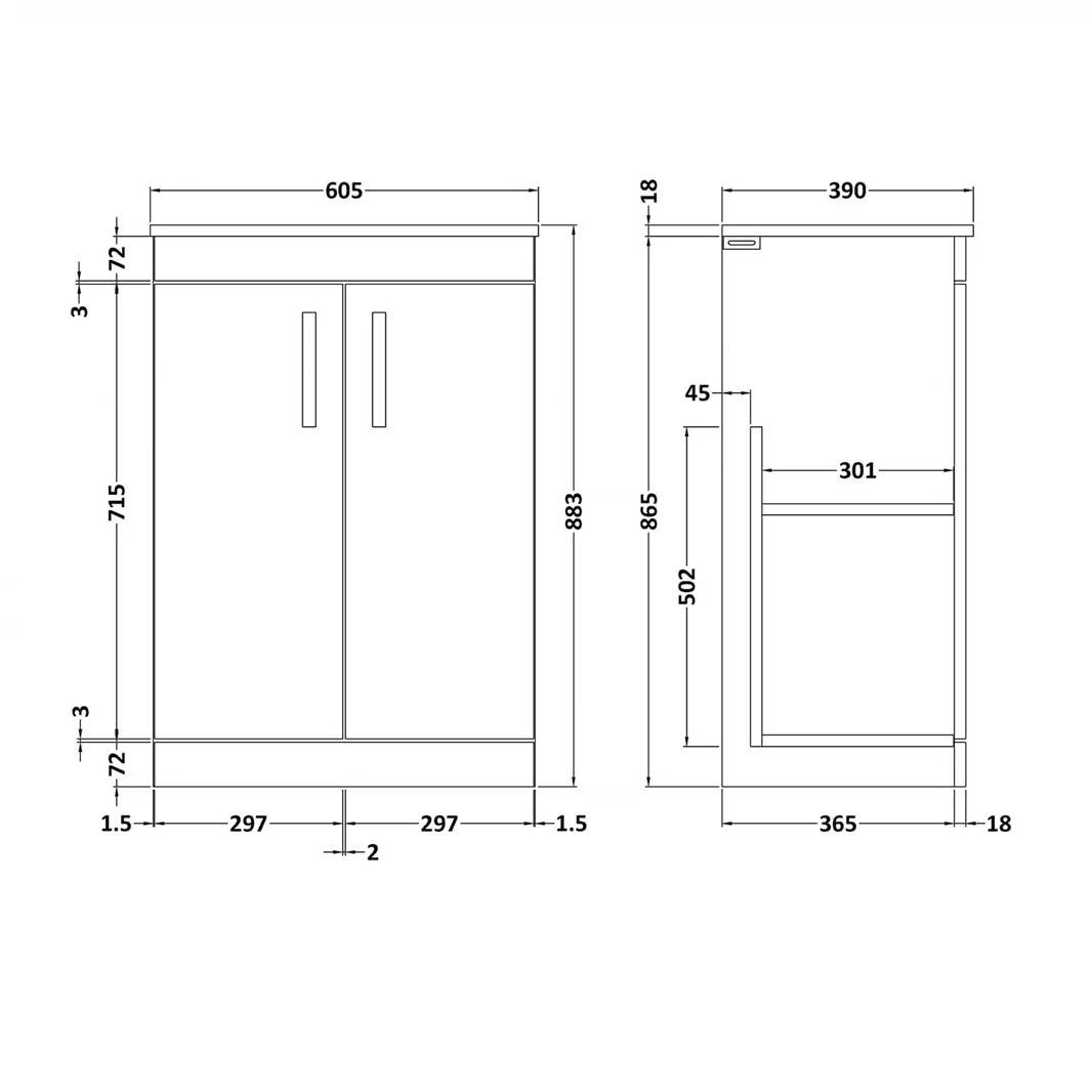 Emily 600mm Floorstanding Unit And Countertop - Natural Oak - 500mm Pura Countertop Basin 15 Emily 600mm Floorstanding Unit And Countertop - Natural Oak - 500mm Pura Countertop Basin - Image 13