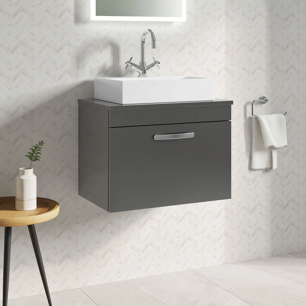 Emily 600mm Wall Mounted 1 Drawer Unit And Countertop - Gloss White - Hudson Reed Rectangular Countertop Basin 5 Emily 600mm Wall Mounted 1 Drawer Unit And Countertop - Gloss White - Hudson Reed Rectangular Countertop Basin - Image 3