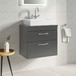 Emily 600mm Wall Mounted 2 Drawer Unit And Countertop - Natural Oak - Hudson Reed Rectangular Countertop Basin 18 Emily 600mm Wall Mounted 2 Drawer Unit And Countertop - Natural Oak - Hudson Reed Rectangular Countertop Basin -TAP WAREHOUSE Shop drench emily 600mm wall hung vanity worktop 2drawer gloss grey lifestyle1
