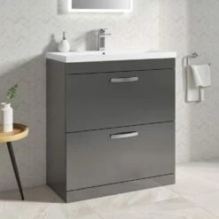Emily 800mm Floorstanding 2 Drawer Vanity Unit & Minimalist Basin - Gloss White