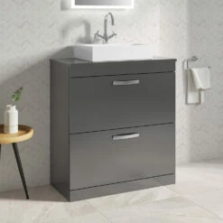 Emily 800mm Floorstanding 2 Drawer Unit And Countertop - Gloss White - No Basin