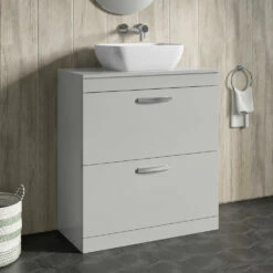 Emily 800mm Floorstanding 2 Drawer Unit And Countertop - Gloss White - No Basin -TAP WAREHOUSE Shop drench emily 800mm floor standing unit worktop 2drawer gloss grey mist lifestyle1