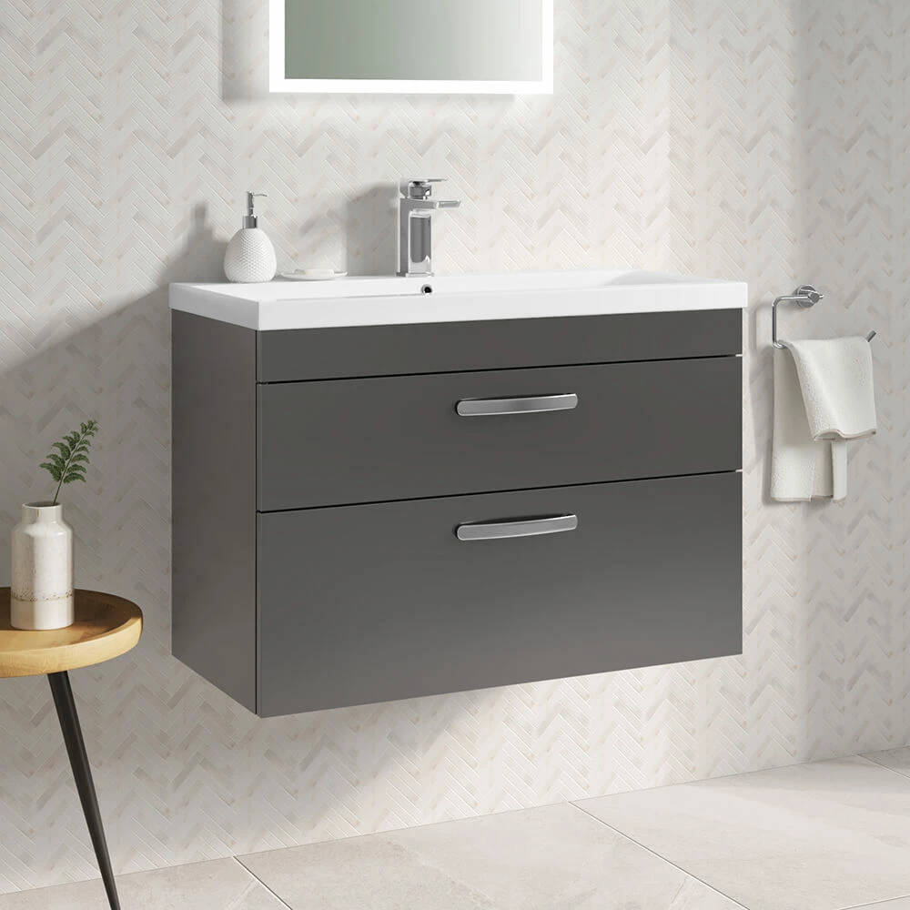 Emily 800mm Wall Mounted 2 Drawer Vanity Unit & Minimalist Basin - Gloss White 6 Emily 800mm Wall Mounted 2 Drawer Vanity Unit & Minimalist Basin - Gloss White - Image 4