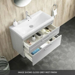 Emily 800mm Wall Mounted 2 Drawer Vanity Unit & Minimalist Basin - Gloss White 13 Emily 800mm Wall Mounted 2 Drawer Vanity Unit & Minimalist Basin - Gloss White -TAP WAREHOUSE Shop drench emily 800mm wall hung 2drawer mid edged basin gloss grey mist banner