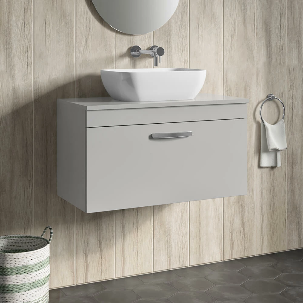 Emily 800mm Wall Mounted 1 Drawer Unit And Countertop - Natural Oak - No Basin 6 Emily 800mm Wall Mounted 1 Drawer Unit And Countertop - Natural Oak - No Basin - Image 4