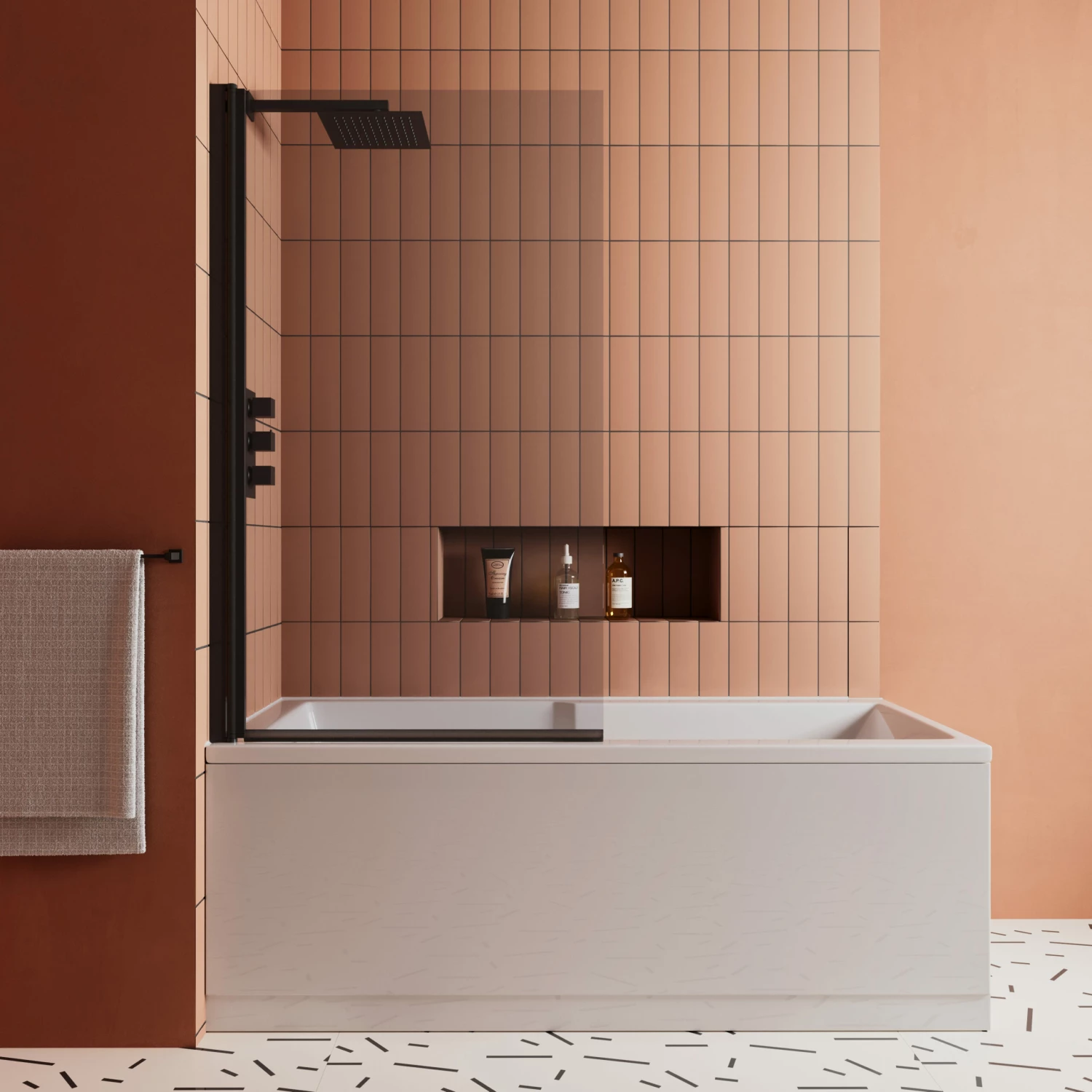 Vellamo Matt Black 6mm Smoked Black Hinged Bath Screen - 1400 X 800mm 7 Vellamo Matt Black 6mm Smoked Black Hinged Bath Screen - 1400 X 800mm - Image 5