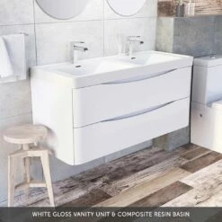 Maia 1200mm Wall Mounted Gloss White Vanity Unit & Opal White Glass Double Basin 17 Maia 1200mm Wall Mounted Gloss White Vanity Unit & Opal White Glass Double Basin -TAP WAREHOUSE Shop drench maia 1200 white gloss vanity unit composite resin basin