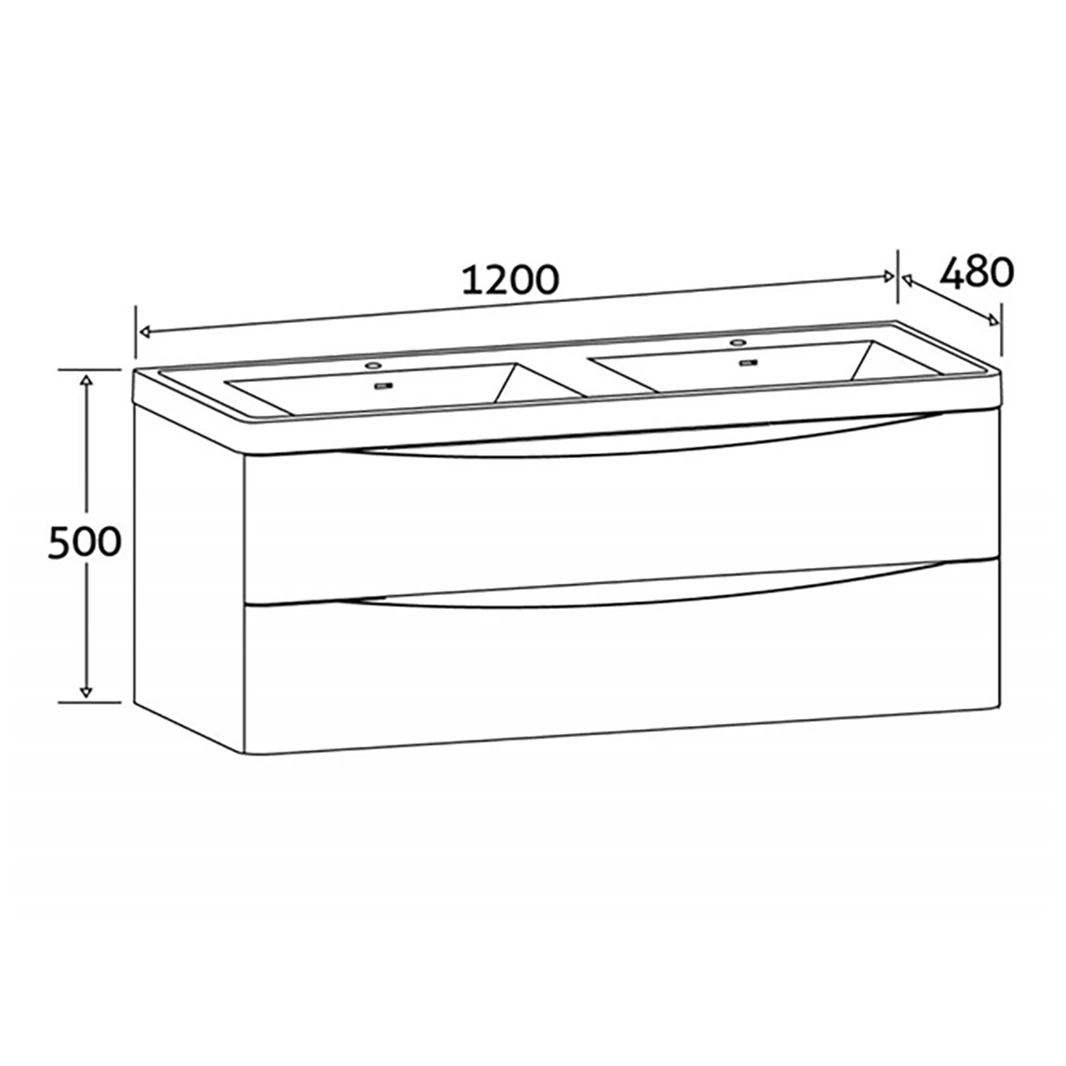 Maia 1200mm Wall Mounted Gloss White Vanity Unit & Opal White Glass Double Basin 14 Maia 1200mm Wall Mounted Gloss White Vanity Unit & Opal White Glass Double Basin - Image 12