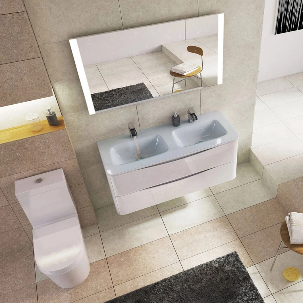Maia 1200mm Wall Mounted Gloss White Vanity Unit & Opal White Glass Double Basin 13 Maia 1200mm Wall Mounted Gloss White Vanity Unit & Opal White Glass Double Basin - Image 11