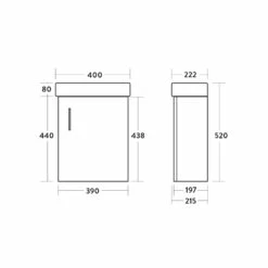 Maisie Compact 400mm Mini Cloakroom Wall Hung Vanity Unit With Black Handle & Basin - Gloss White 13 Maisie Compact 400mm Mini Cloakroom Wall Hung Vanity Unit With Black Handle & Basin - Gloss White -TAP WAREHOUSE Shop drench maisie 400mm wall hung vanity unit tech drawing 3