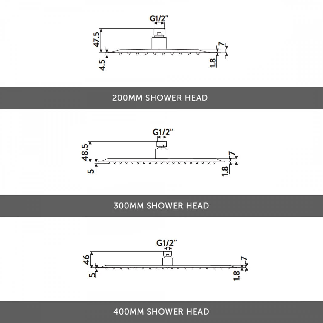 Orla Concealed Shower Valve, 400mm Fixed Head & Slide Rail Kit - 380mm Curved Wall Shower Arm 8 Orla Concealed Shower Valve, 400mm Fixed Head & Slide Rail Kit - 380mm Curved Wall Shower Arm - Image 6