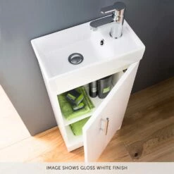 Minnie 400mm Floorstanding Cloakroom Vanity Unit & Basin - Gloss Grey -TAP WAREHOUSE Shop drench minnie 400mm floorstanding gloss white unit interior banner 1