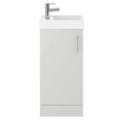 Minnie 400mm Floorstanding Cloakroom Vanity Unit & Basin - Gloss Grey Mist 8 Minnie 400mm Floorstanding Cloakroom Vanity Unit & Basin - Gloss Grey Mist -TAP WAREHOUSE Shop drench minnie 400mm floorstanding unit gloss grey mist cutout