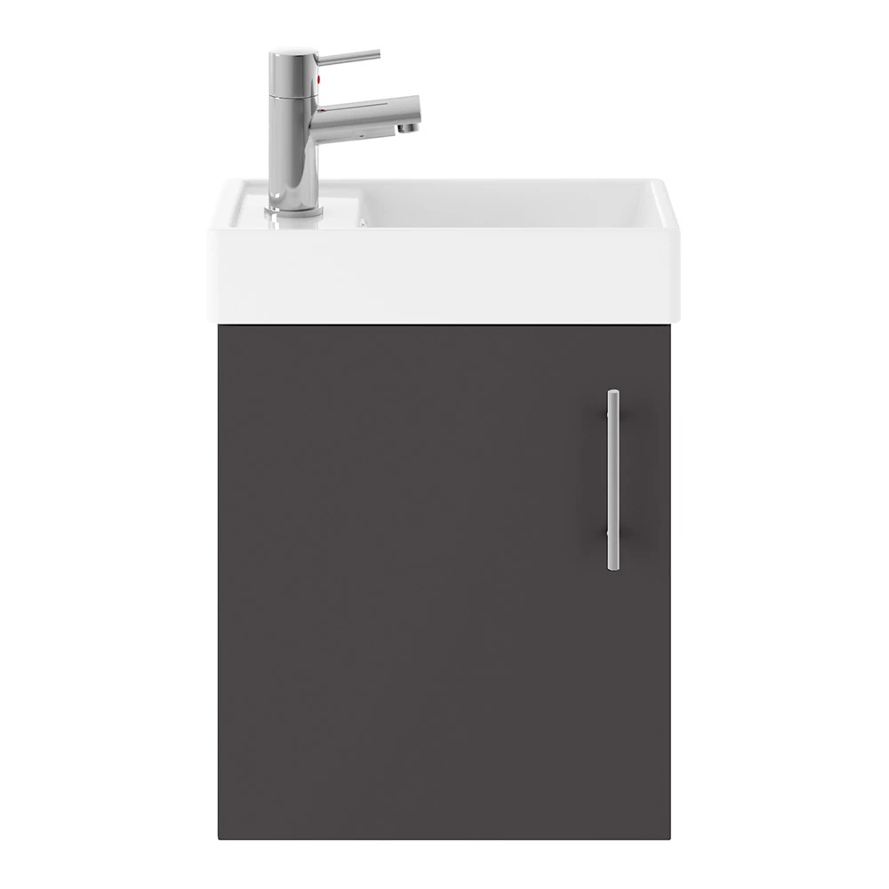 Minnie 400mm Wall Mounted Cloakroom Vanity Unit & Basin - Gloss Grey 4 Minnie 400mm Wall Mounted Cloakroom Vanity Unit & Basin - Gloss Grey - Image 2