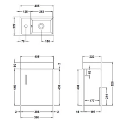 Minnie 400mm Wall Mounted Cloakroom Vanity Unit & Basin - Gloss Grey 9 Minnie 400mm Wall Mounted Cloakroom Vanity Unit & Basin - Gloss Grey -TAP WAREHOUSE Shop drench minnie 400mm wall mounted vanity unit tech drawing 3