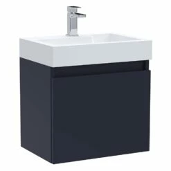 Minnie 500mm Wall Mounted 1 Door Vanity Unit & Polymarble Basin - Electric Blue -TAP WAREHOUSE Shop drench minnie 500 wall hung unit and basin electric blue cutout