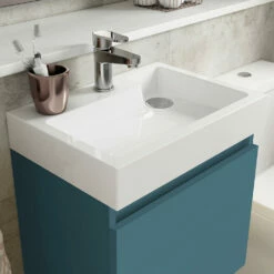 Minnie 500mm Wall Mounted 1 Door Vanity Unit & Polymarble Basin - Aurora Teal -TAP WAREHOUSE Shop drench minnie 500mm vanity unit aurora teal detail
