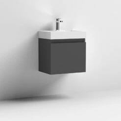 Minnie Wall Hung 500mm Cabinet & Polymarble Basin - Gloss Grey -TAP WAREHOUSE Shop drench minnie 500mm vanity unit gloss grey 2