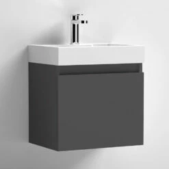 Minnie Wall Hung 500mm Cabinet & Polymarble Basin - Gloss Grey -TAP WAREHOUSE Shop drench minnie 500mm vanity unit gloss grey