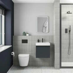 Minnie 500mm Wall Mounted 1 Door Vanity Unit & Polymarble Basin - Electric Blue -TAP WAREHOUSE Shop drench minnie electric blue standard cloakroom wallhung vanity unit lifestyle1