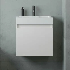 Minnie 500mm Wall Mounted 1 Door Vanity Unit & Polymarble Basin - Gloss White