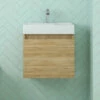 Minnie 500mm Wall Mounted 1 Door Vanity Unit & Polymarble Basin - Natural Oak 1 Minnie 500mm Wall Mounted 1 Door Vanity Unit & Polymarble Basin - Natural Oak -TAP WAREHOUSE Shop drench minnie natural oak standard cloakroom wallhung vanity unit zoomlifestyle