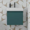 Minnie 500mm Wall Mounted 1 Door Vanity Unit & Polymarble Basin - Aurora Teal -TAP WAREHOUSE Shop drench minnie teal standard cloakroom wallhung vanity unit zoomlifestyle