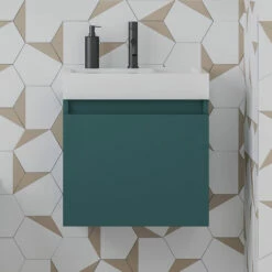 Minnie 500mm Wall Mounted 1 Door Vanity Unit & Polymarble Basin - Aurora Teal