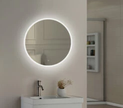Nicole LED Illuminated Round Slimline Bathroom Mirror With Demister Pad & Colour Change LEDs - 800mm