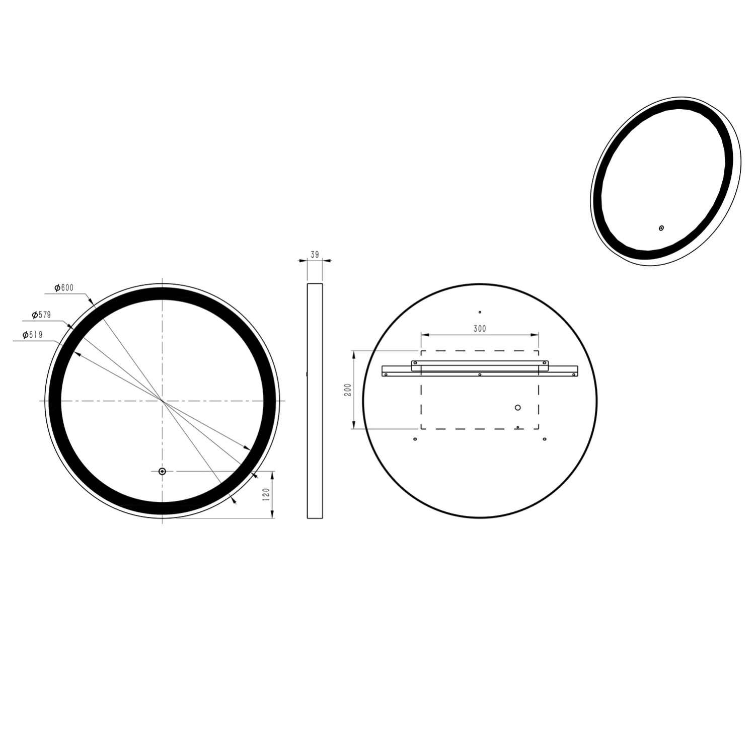 Noir LED Illuminated Round Black Framed Mirror With Demister Pad & Colour Change LEDs - 600mm 4 Noir LED Illuminated Round Black Framed Mirror With Demister Pad & Colour Change LEDs - 600mm - Image 2
