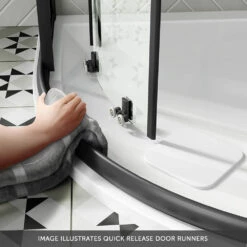 Harbour Primrose 6mm Single Matt Black Sliding Shower Door 1200mm & 800mm Side Panel 21 Harbour Primrose 6mm Single Matt Black Sliding Shower Door 1200mm & 800mm Side Panel -TAP WAREHOUSE Shop drench noir black quadrant door runner4 lifestyle banner