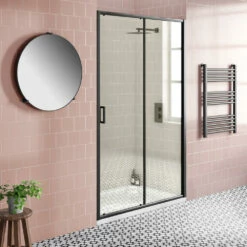 Harbour Primrose 6mm Single Matt Black Sliding Shower Door 1200mm & 800mm Side Panel 16 Harbour Primrose 6mm Single Matt Black Sliding Shower Door 1200mm & 800mm Side Panel -TAP WAREHOUSE Shop drench noir black slidingdoor enclosure lifestyle1