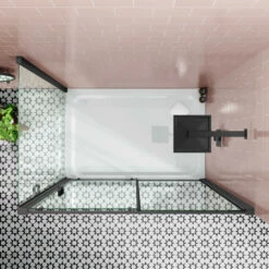 Harbour Primrose 6mm Single Matt Black Sliding Shower Door 1200mm & 800mm Side Panel 19 Harbour Primrose 6mm Single Matt Black Sliding Shower Door 1200mm & 800mm Side Panel -TAP WAREHOUSE Shop drench noir black slidingdoor sidepanel lifestyle1