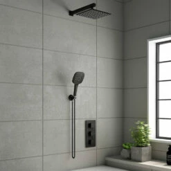 Noir Matt Black Square Concealed Shower System With Fixed Head & Wall Mounted Shower Handset