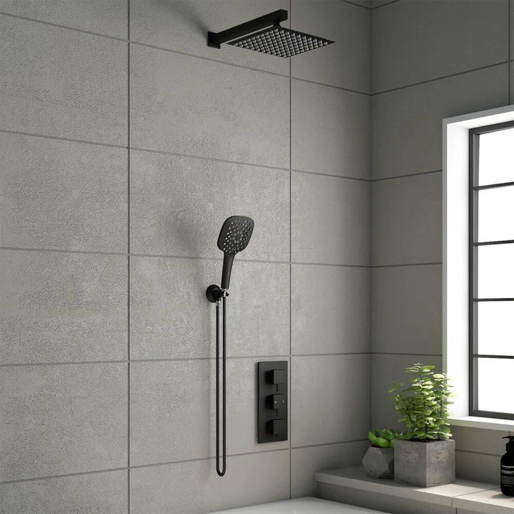Noir Matt Black Square Concealed Shower System With Fixed Head & Wall Mounted Shower Handset 3 Noir Matt Black Square Concealed Shower System With Fixed Head & Wall Mounted Shower Handset