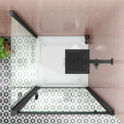 Harbour Primrose 6mm Matt Black Pivot Shower Door - 760mm 14 Harbour Primrose 6mm Matt Black Pivot Shower Door - 760mm -TAP WAREHOUSE Shop drench noir black square enclosure panel lifestyle2
