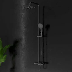 Noir Matt Black Round Exposed Height-Adjustable Rigid Riser Rail Shower System