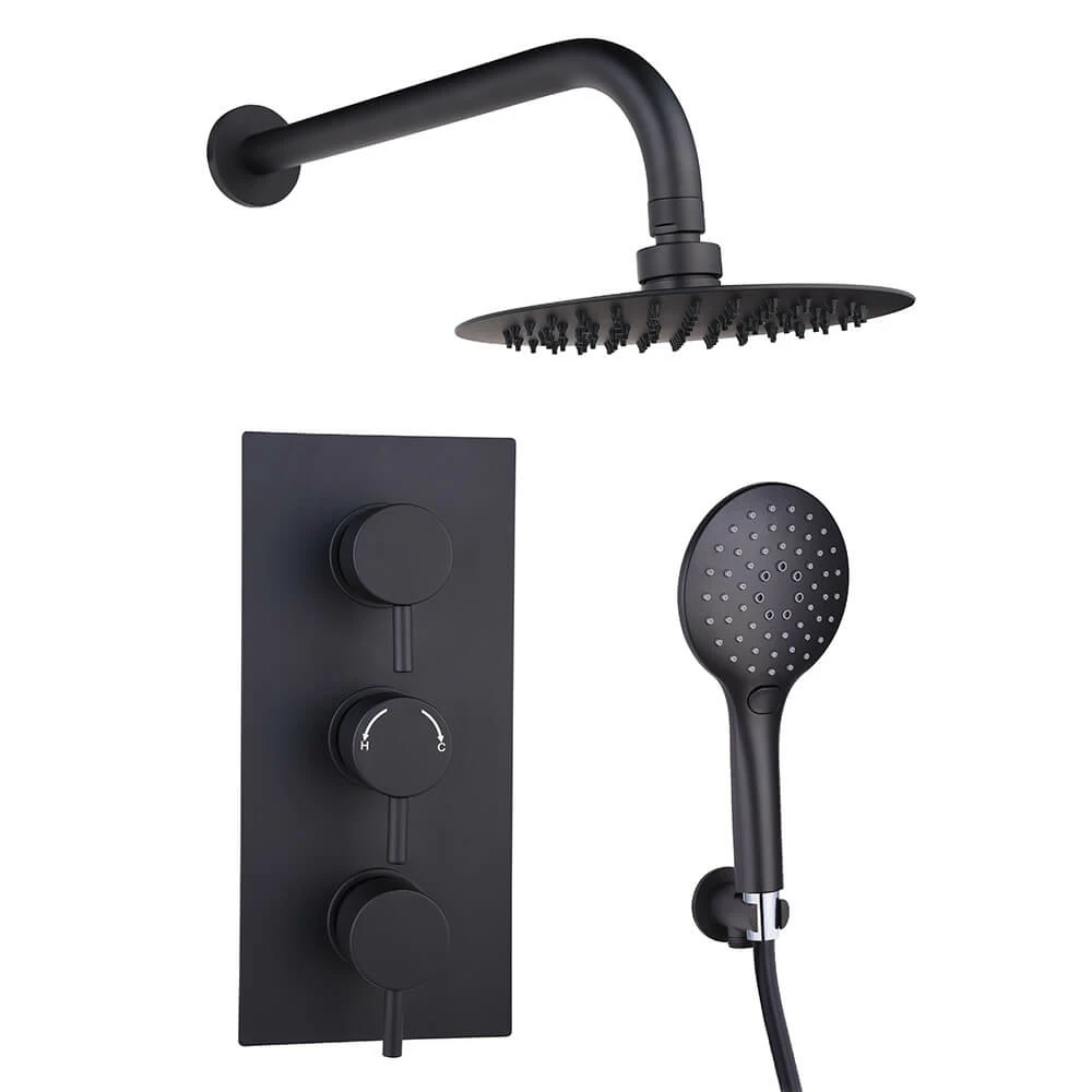 Noir Matt Black Round Concealed Shower System With Fixed Head & Wall Mounted Shower Handset 4 Noir Matt Black Round Concealed Shower System With Fixed Head & Wall Mounted Shower Handset - Image 2