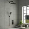Noir Matt Black Round Concealed Shower System With Fixed Head & Wall Mounted Shower Handset -TAP WAREHOUSE Shop drench noir shower matt black concealed set round lifestyle