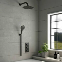 Noir Matt Black Round Concealed Shower System With Fixed Head & Wall Mounted Shower Handset